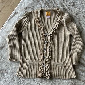 Ruby Rd. Ruffled Tan Cardigan. size L